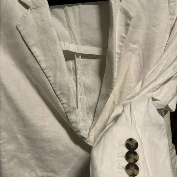 Club Monaco Linen Blazer Long Sleeves Front Button Collared Neck ivory Size 4 - Picture 5 of 8